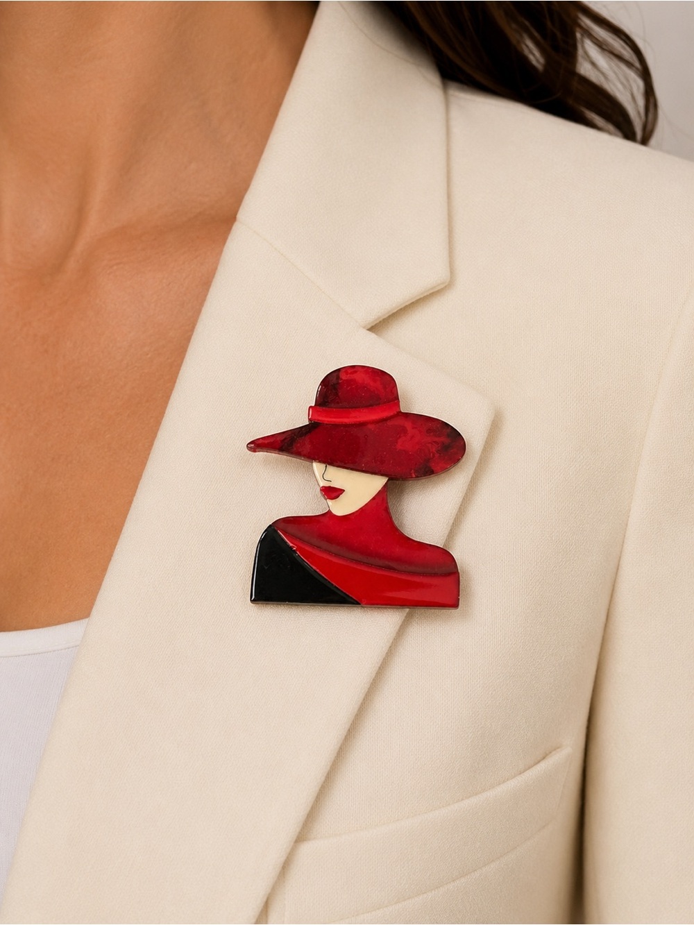 Red and Black Elegant Lady Brooch Pin